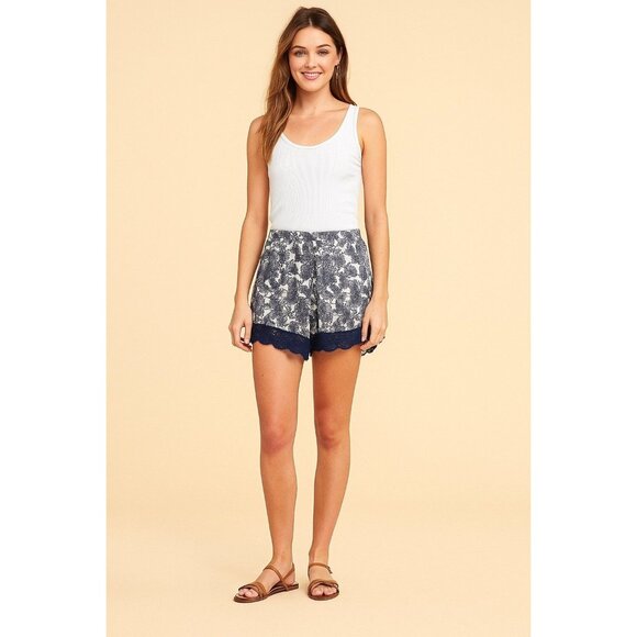 Kori America Blue Floral Print Crochet Trim Shorts Size Medium - Picture 1 of 8